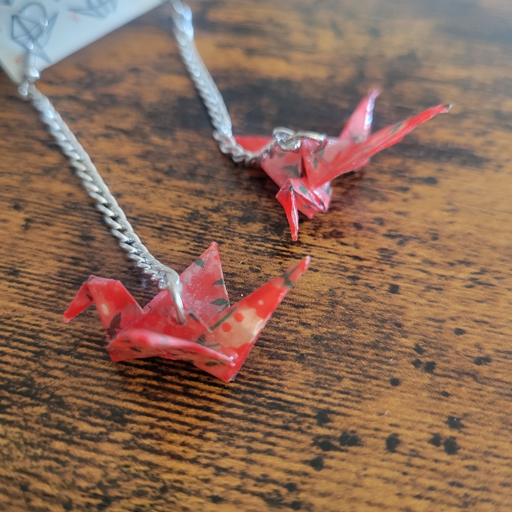 Red Origami Crane Necklace